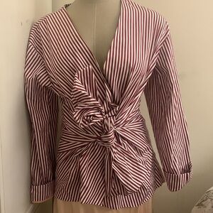 DIANE VON FURSTENBERG fun wrap shirt with large bow in front. Long sleeves